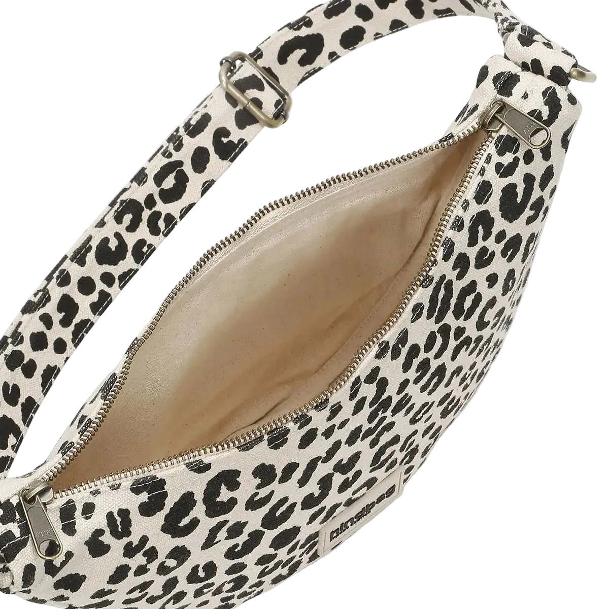 Leopard print handbag with a visible brand logo on a light gray background