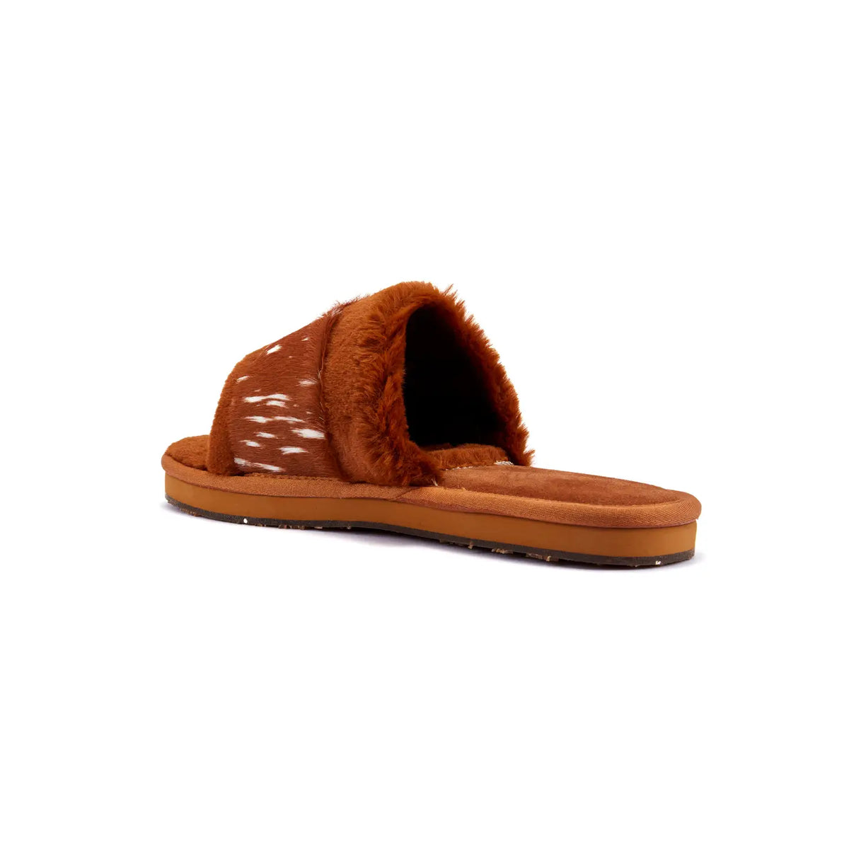 VEOBELLA Karin, Bambi print shearling slide sandal, angle view