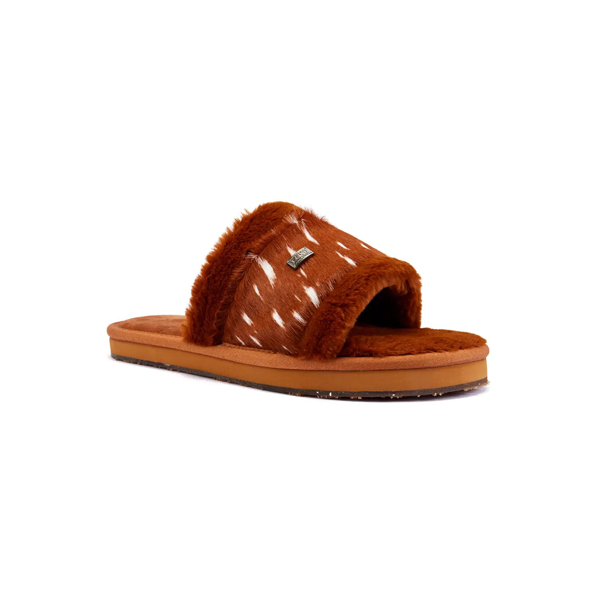VEOBELLA Karin, Bambi print shearling slide sandal, front view