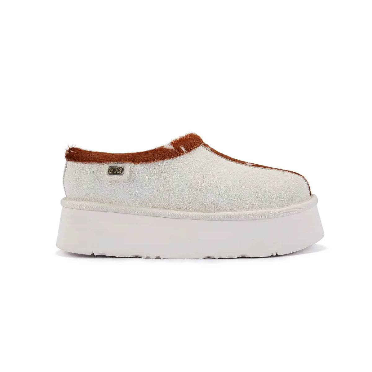 VEOBELLA Lumi, Cream Bambi Trim print platform moccasin clog, side view