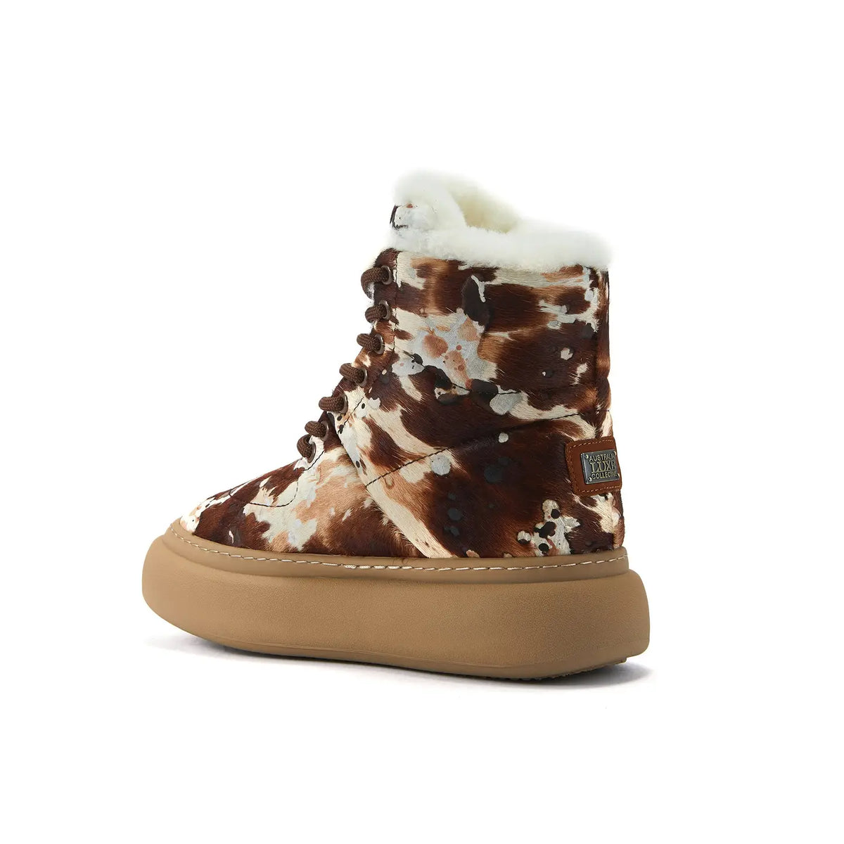 VEOBELLA Saga, Splat print platform lace-up boot, angle view