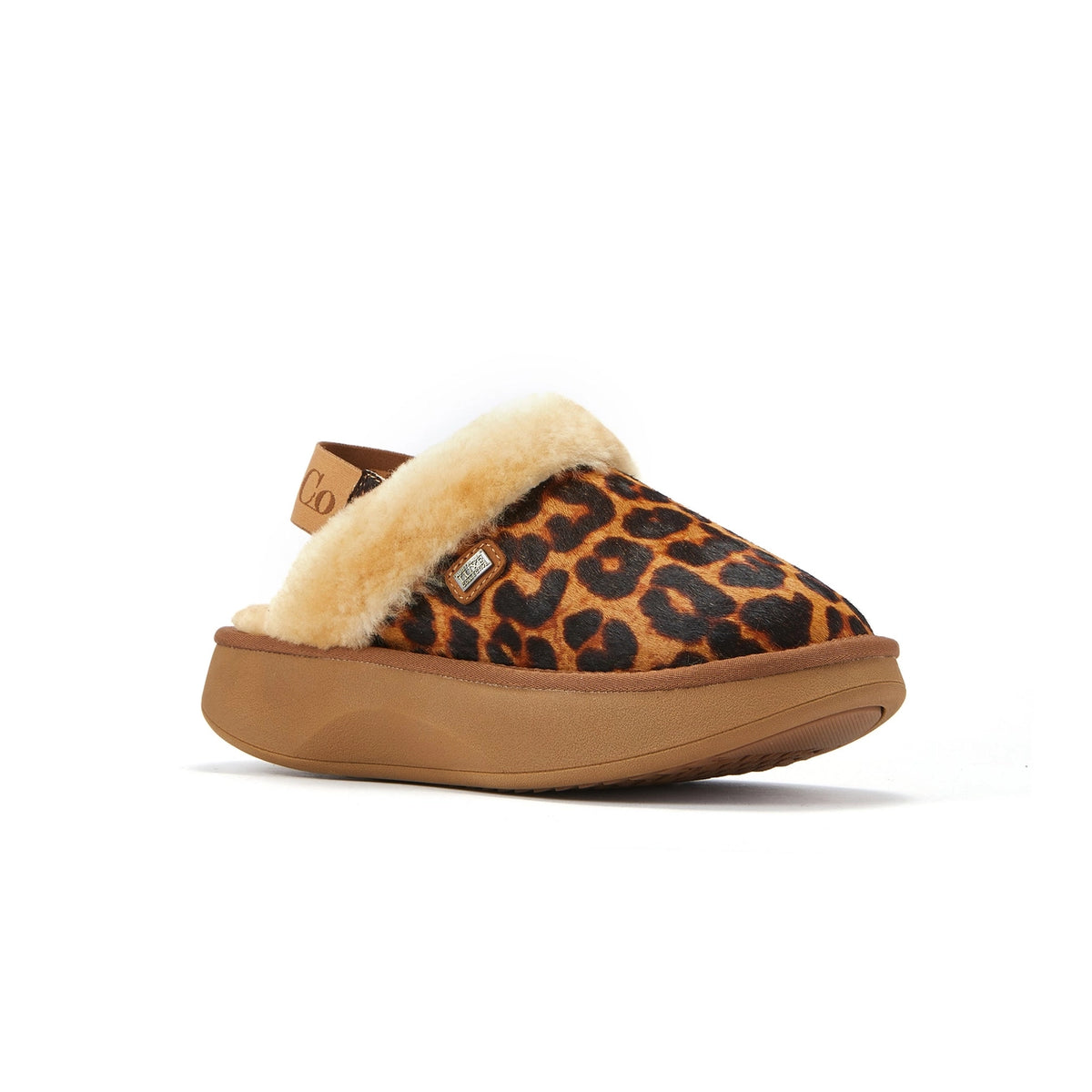 VEOBELLA Sorrel, Leopard print fur-cuff mule, front view