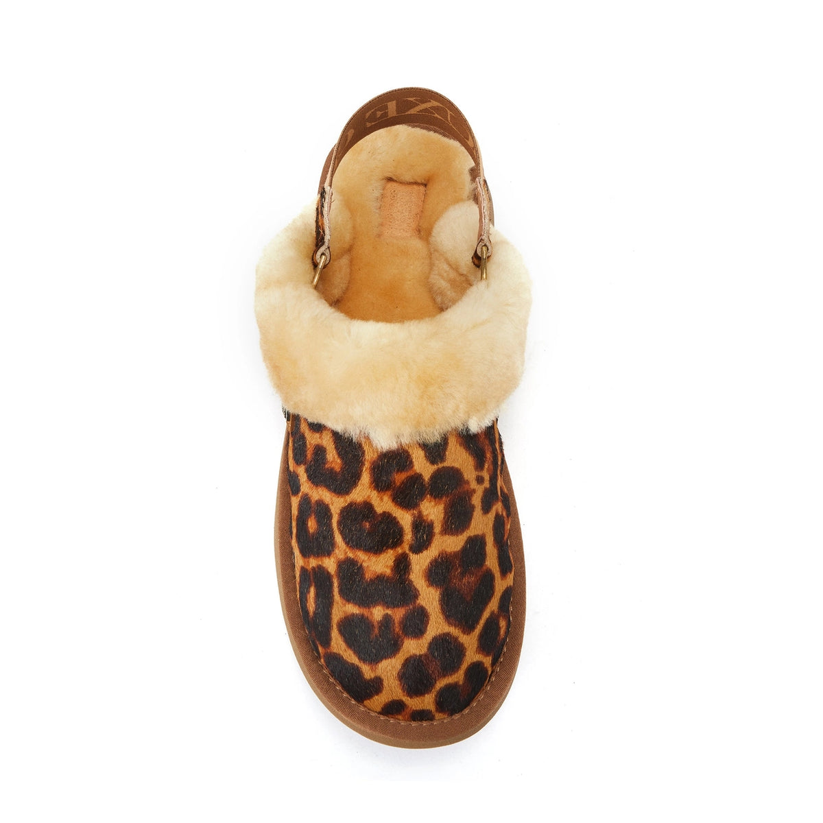 VEOBELLA Sorrel, Leopard print fur-cuff mule, top view