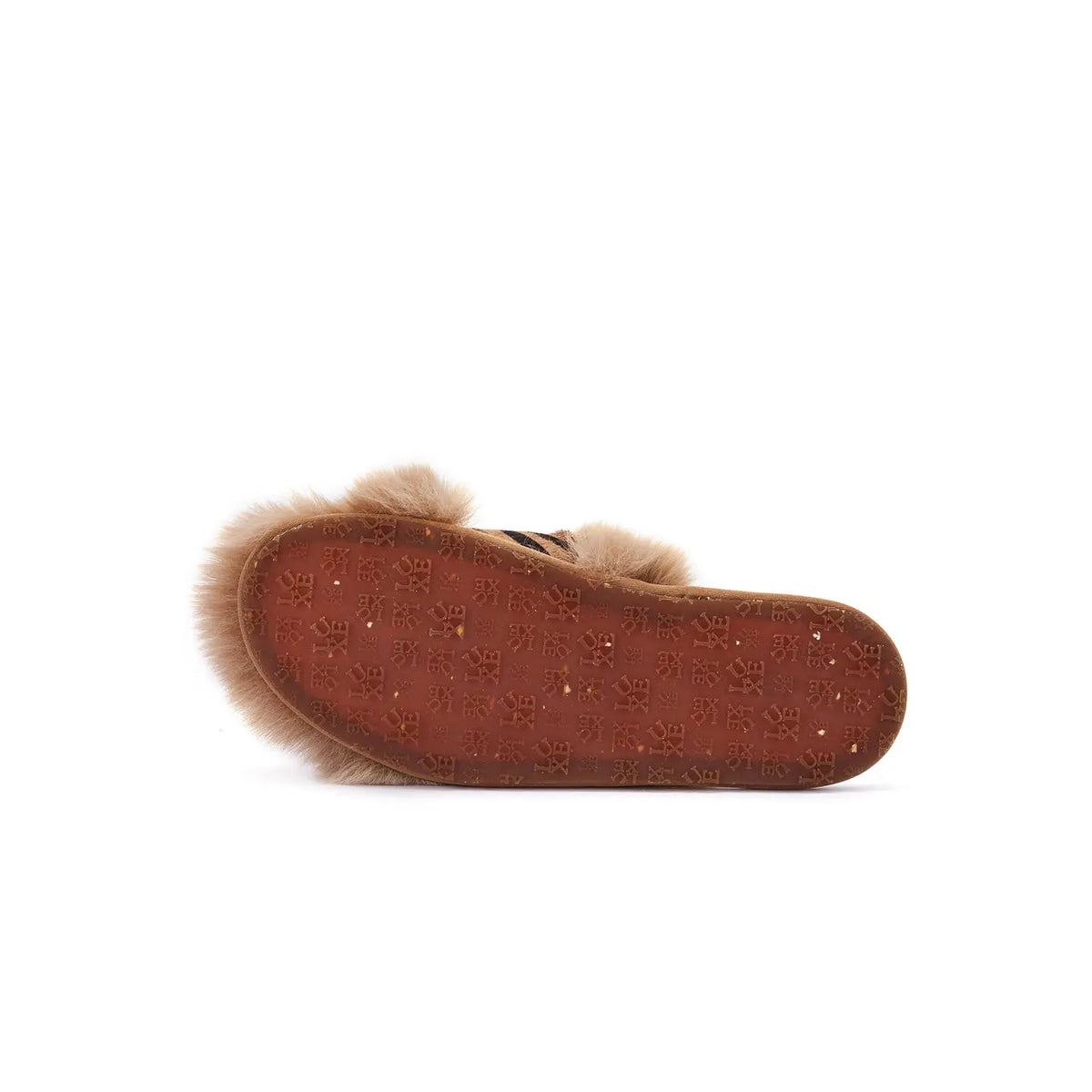 VEOBELLA Talia, Zebra print luxe shearling slide sandal, sole view