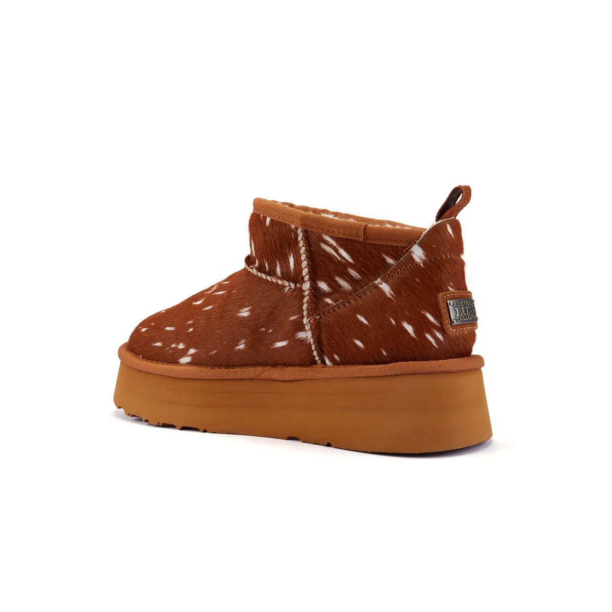 VEOBELLA Wren, Bambi print platform ultra-short boot, angle view