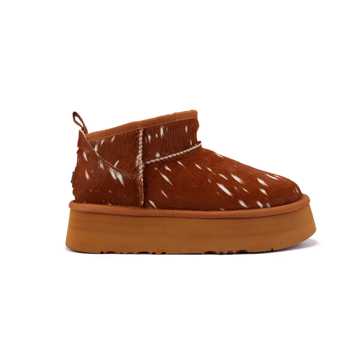 VEOBELLA Wren, Bambi print platform ultra-short boot, side view